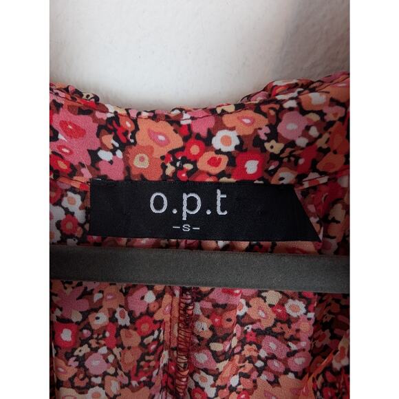 OPT Midi Dress Floral Ruffle Tiered Prairie Boho Flowy Red Orange Fall Size S - Picture 9 of 9